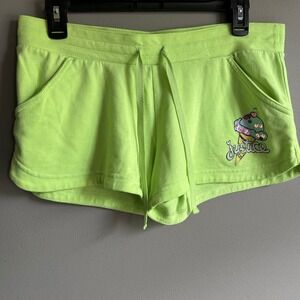 Justice Girls Neon Lime Green Ice Cream Sequin Graphic Shorts Size 18 Drawstring
